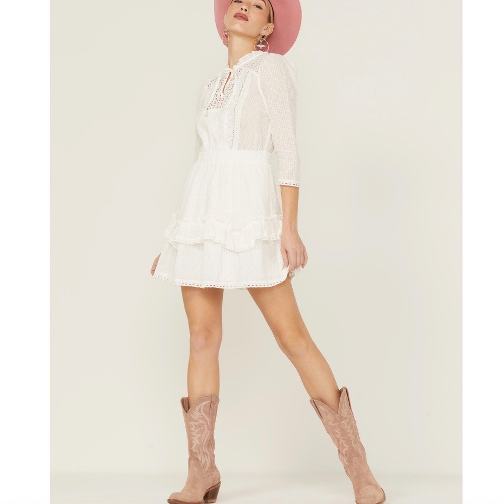 NEW Heartloom Kelsa Eggshell Ruffle Lace Inlay Vintage Inspired Mini Dress L